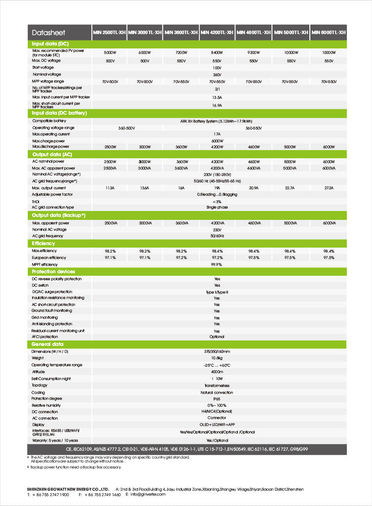 Growatt MIN 3600TL-XH single-phase hybrid inverter